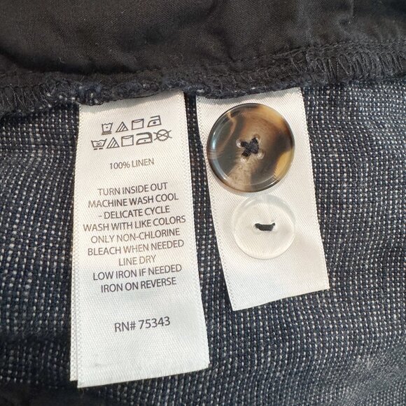 Halston 100% Linen High Rise Wide Leg Trouser Pants Lagenlook Casual Navy Blue 8 - Picture 7 of 9